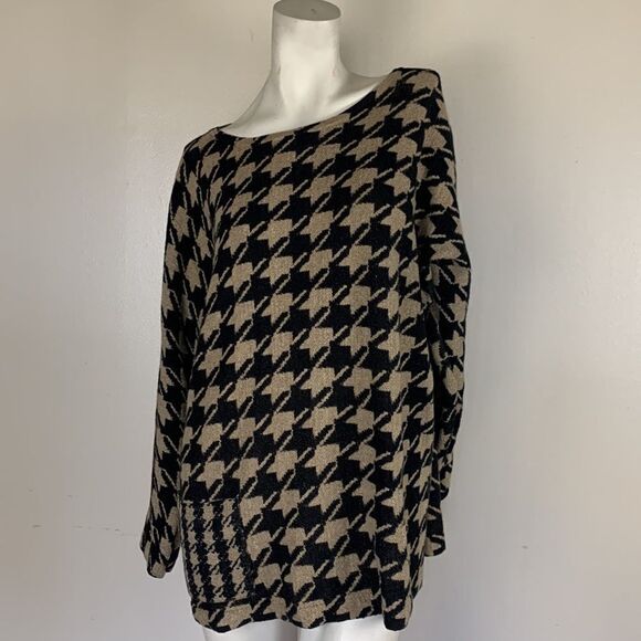 J.Jill tunic sweater shirt top size medium houndstooth pattern tan black M JJill - Picture 3 of 9